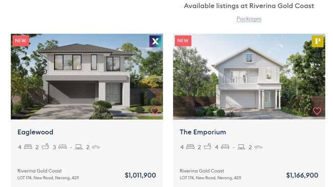 Screenshots of Gold Coast homes from the Porter Davis website.