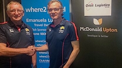 Maribyrnong Park president Doug Stevens with new coach Dean Laidley. Picture: Supplied