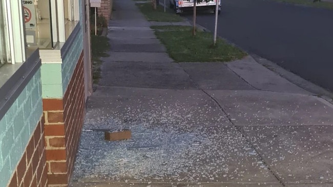 The scene after vandals smashed the window with a brick. Picture: ABC News