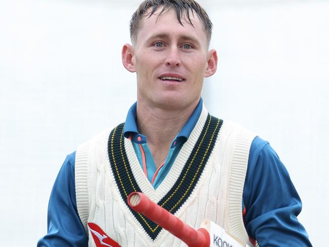 WELLINGTON, NEW ZEALAND - FEBRUARY 28: Marnus Labuschagne of Australia looks on during a nets session ahead of the First Test in the series between New Zealand and Australia at Wellington College on February 28, 2024 in Wellington, New Zealand. (Photo by Hagen Hopkins/Getty Images)