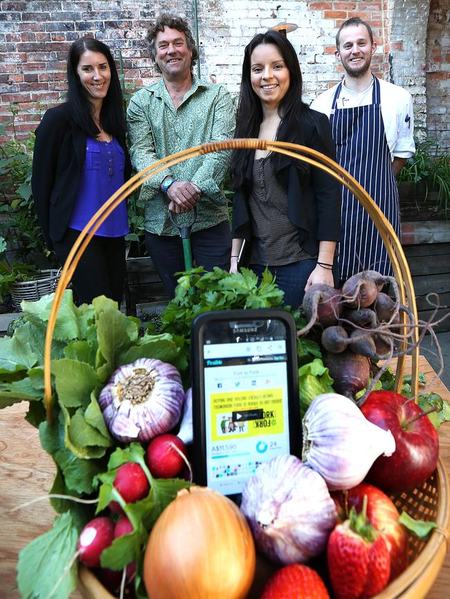 Sprout Tasmania has set up an online market linking small producers directly to buyers. From left are Sprout Tasmania CEO Alice Percy, Huon Producers Network president Trev Wittmer, project manager Erika Avellaneda Celis and Ethos chef Iain Todd.