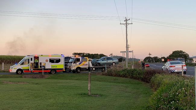 A two-vehicle crash on Knobels Road and the Bruce Highway in Farleigh, September 2021. Picture: Heidi Petith