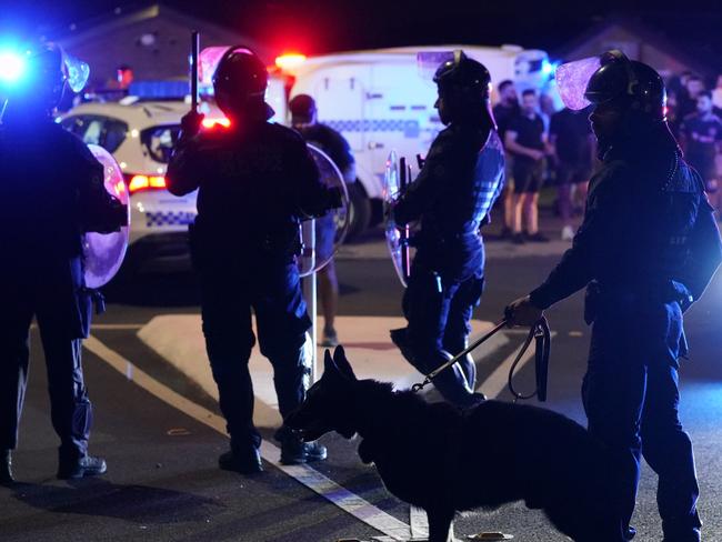 THE DAILY TELEGRAPH. 15 April, 2024, Wakeley, Sydney, NSW. Police respond to a Public Order Incident after a large mob congregated at Christ The Good Shepherd Church where Bishop Mar Mari Emmanuel was stabbed multiple times as he delivered a sermon which was live streamed online. Photo: Michelle Haywood