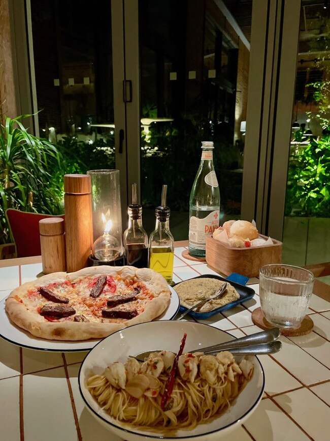 Beef Diavolo Pizza, Crab Chili and Creamy Truffle Polenta at Lido, the all-day Italian restaurant at The Standard Hua Hin hotel. Picture: Rubina A. Khan/Getty Images