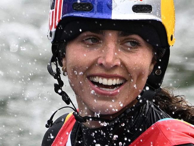 Australia's Jessica Fox reacts after winning the Women's Extreme Canoe Slalom final of the ICF (International Canoe Federation) Canoe Slalom World Cup on in Augsburg, southern Germany, on July 31, 2022. (Photo by Christof STACHE / AFP)