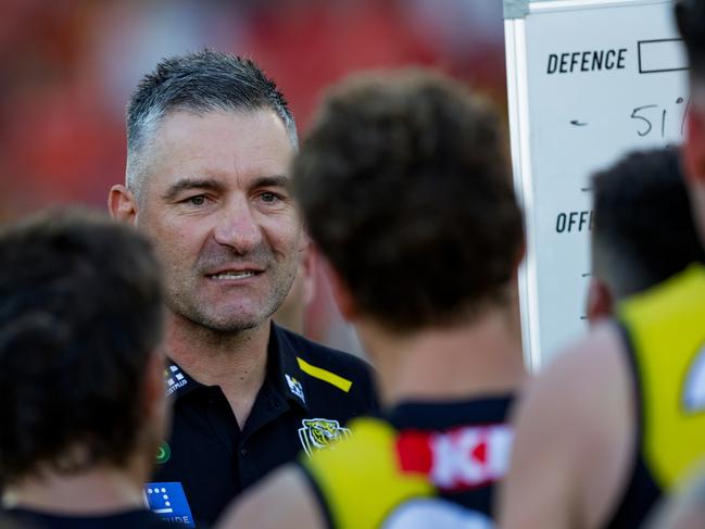 Adem Yze during his first official game in charge of the Tigers. Picture: Russell Freeman/AFL Photos