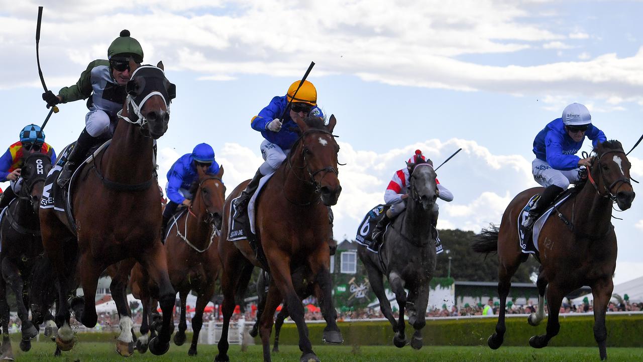 Trekking (right) ran third in last year’s The Everest behind winner Yes Yes Yes and Santa Ana Lane. Picture: AAP