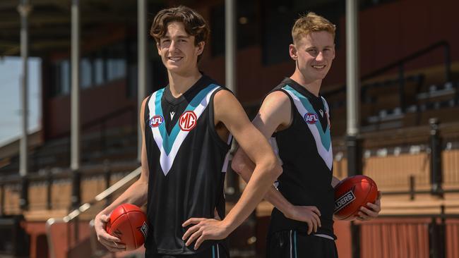 Port Adelaide draftees Tom Scully and Kyle Marshall. Picture: Roy VanDerVegt