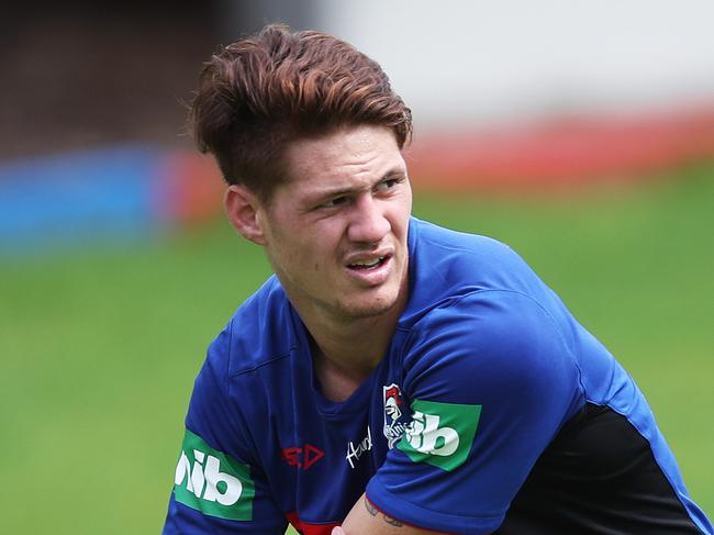 New recruit Kalyn Ponga during Newcastle Knights training in Mayfield. Picture. Phil Hillyard