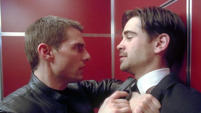 Tom Cruise and Colin Farrell in a scene from <i>Minority Report.</i>