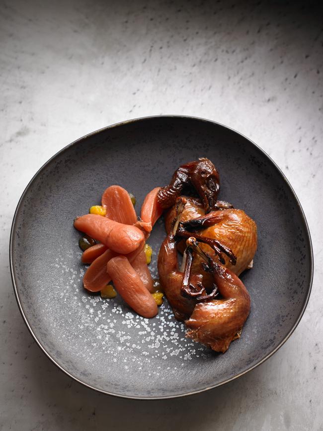 Eugowra quail, picked radishes and orange salt at Provenance.