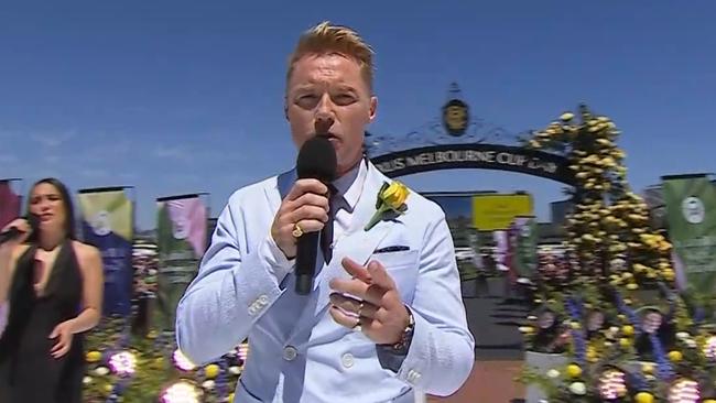 Ronan Keating and Ricki Lee Coulter perform at the 2024 Melbourne Cup. Picture: Channel 9