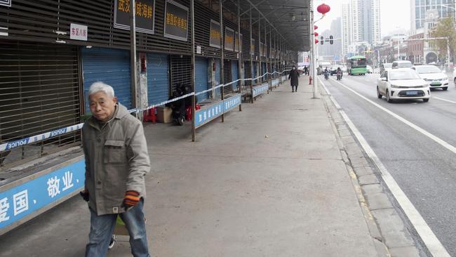 The closed Huanan Seafood Wholesale Market in Wuhan believed to be the source of the outbreak. Picture: AP