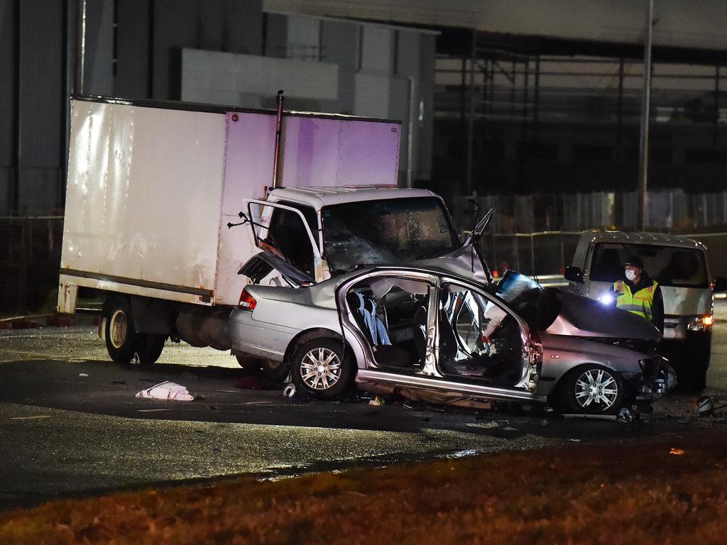 There were multiple fatalities after a truck and car collided in Truganina on Thursday night. Picture: Josie Hayden