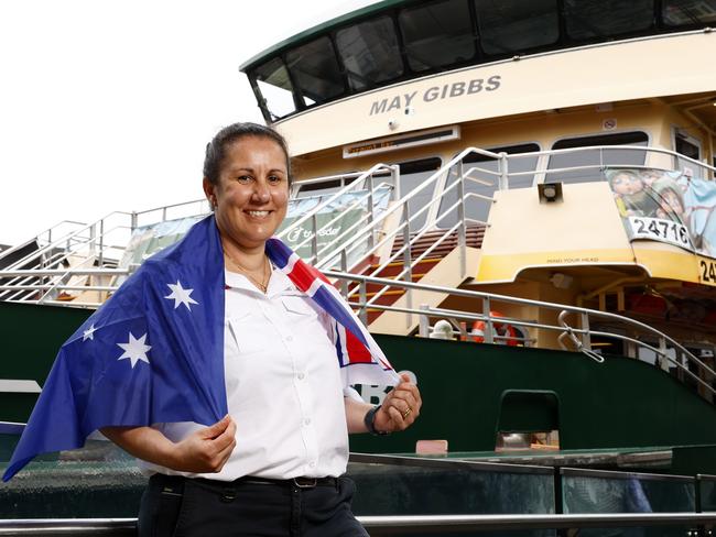 Sydney Ferry Captain Julie Maley who will be taking part in the Ferrython on Australia Day for the first time piloting the ferry May Gibbs. Picture: Jonathan Ng