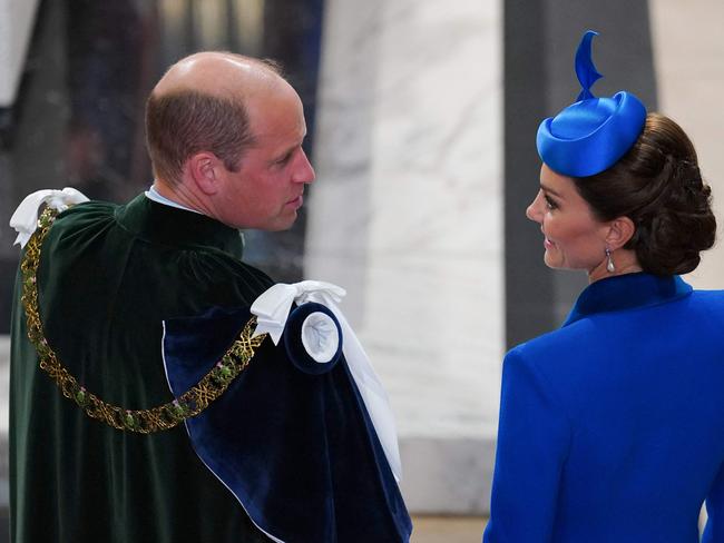 Britain's Catherine, Princess of Wales and Britain's Prince William, Prince of Wales attend a National Service of Thanksgiving and Dedication inside St Giles' Cathedral in Edinburgh on July 5, 2023. Scotland on Wednesday marked the Coronation of King Charles III and Queen Camilla during a National Service of Thanksgiving and Dedication where the The King was presented with the Honours of Scotland. (Photo by Peter Byrne / POOL / AFP)