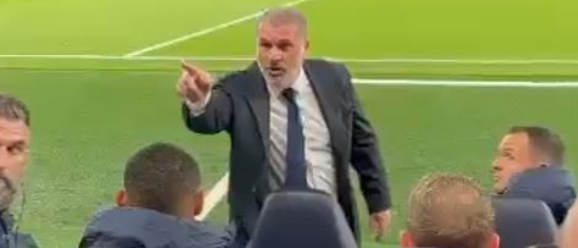 Ange Postecoglou fired up at a fan. Picture: @Spurserk on Twitter