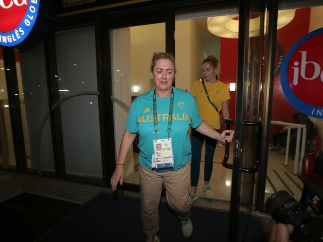 Australian athletes being held at a police station opposite Olympic Park. Picture Cameron Tandy.