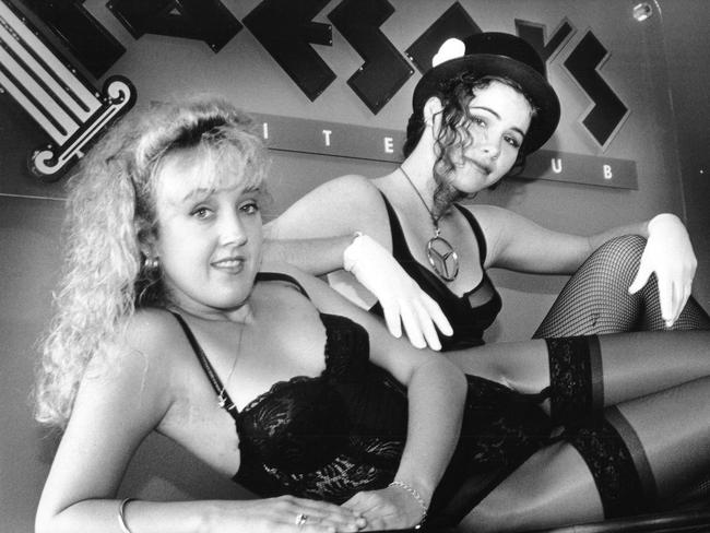 Renee Nicholls, left, and Teresa Peterkin are all ready for the Hookers Ball at Caesar’s Nightclub. Published: 9/3/1994.