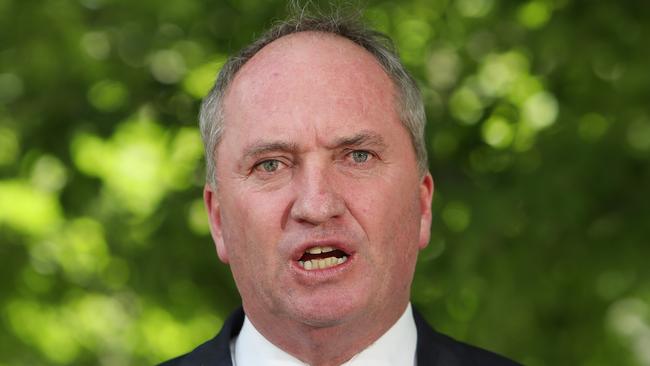 Barnaby Joyce during a press conference at Parliament House in Canberra yesterday. Picture: Kym Smith