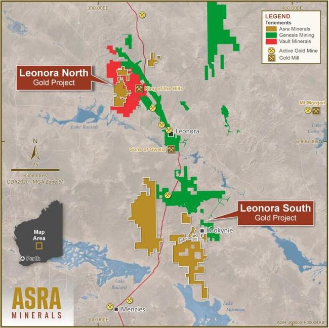 Location of Leonora North and South gold projects. Source: Asra Minerals.