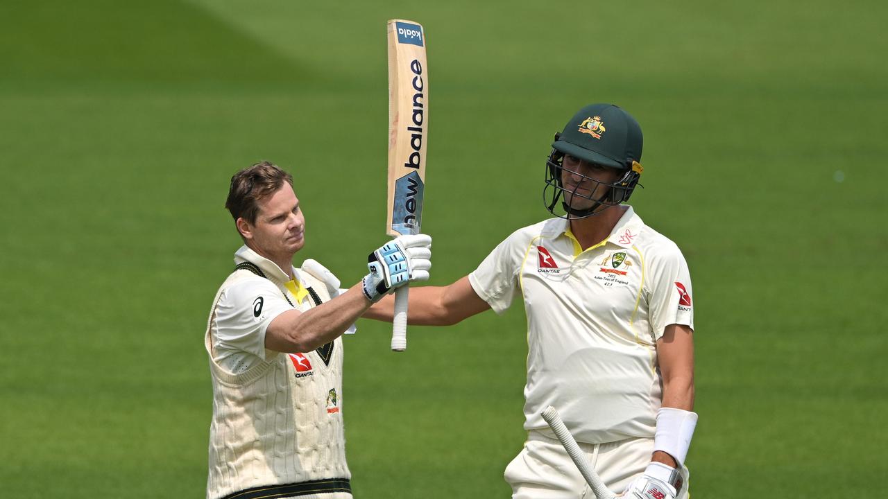 Steve Smith and Pat Cummins . (Photo by Stu Forster/Getty Images)