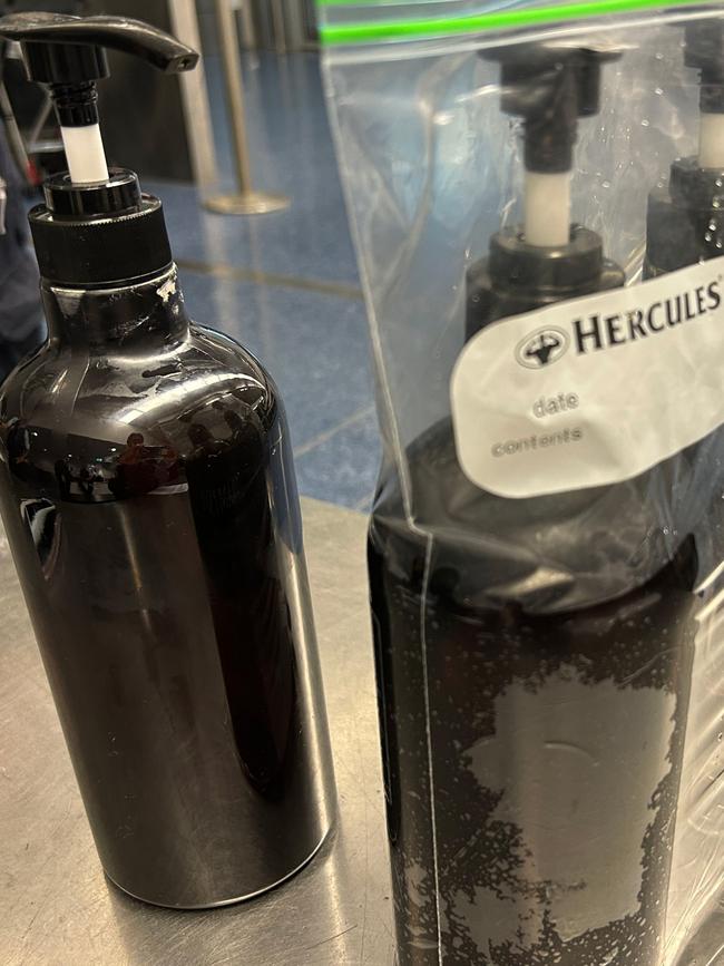 An airline worker has been caught allegedly smuggling drugs hidden inside shampoo bottles at Sydney Airport. Picture: Supplied