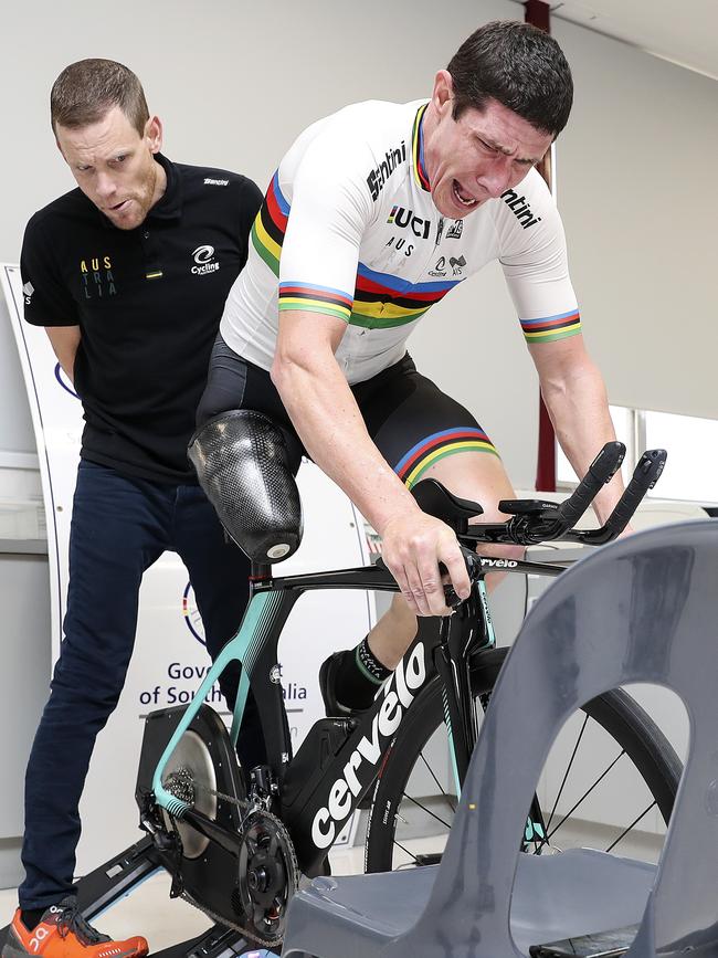 Pushing through the pain barrier: Paracyclist Darren Hicks at SASI training ahead of the rescheduled Tokyo Olympics. Picture: Sarah Reed.