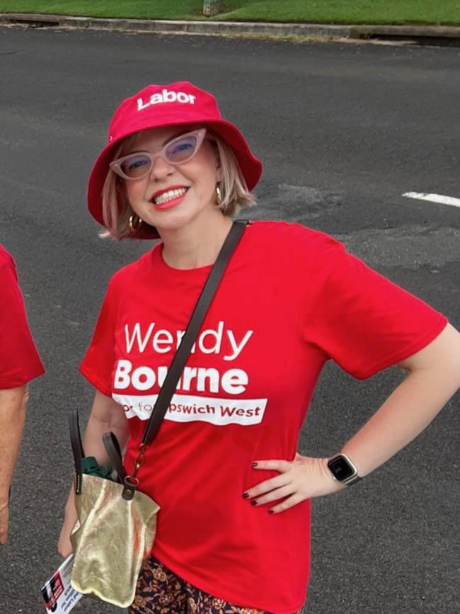 Katharine Wright door-knocking for Wendy Bourne, Labor's Ipswich West candidate. Picture: Supplied.