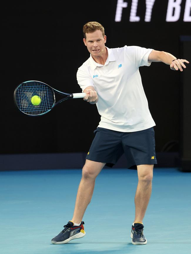 Steve Smith earned a big cheer for returning Djokovic’s serve. Picture: Mark Stewart