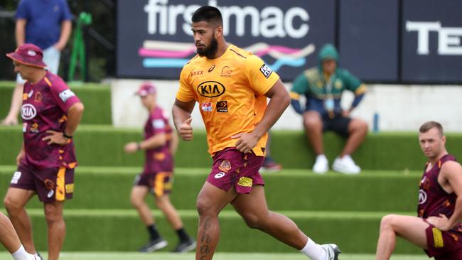 Brisbane Broncos player Payne Haas training at Red Hill. Photo: Tara Croser.