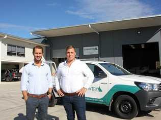 READY FOR BUSINESS: Peter Capps of Savills with Cooper Small managing director Beau Small on site at 35 Access Cres, Coolum Beach.