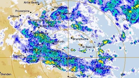 The wet weather system sitting over Mackay and Whitsunday regions. Image: BOM