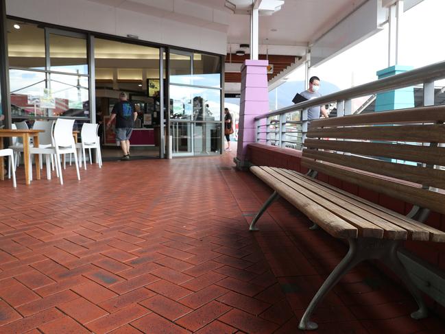The bench outside Kmart New Town where the stabbing occurred. Picture: Nikki Davis-Jones