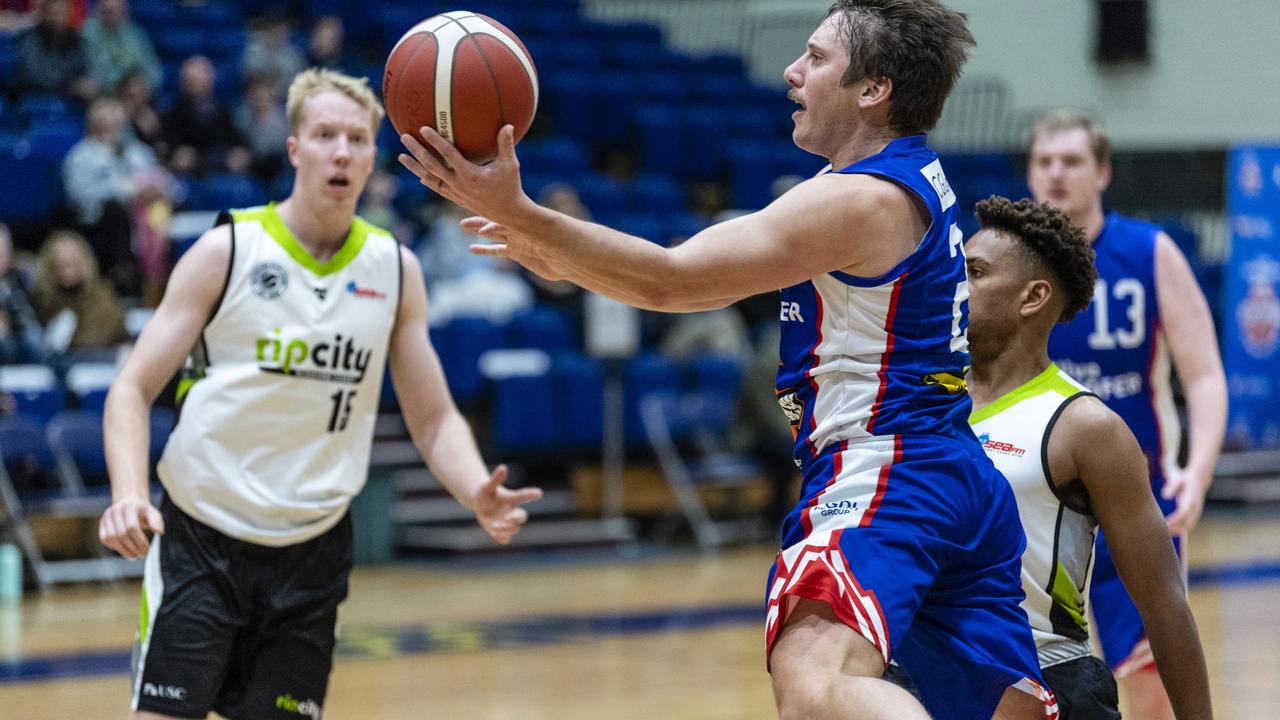 Jason Ebneter for Toowoomba Mountaineers against Rip City in Queensland State League Division 1 mens basketball semi-final at USQ's Clive Berghofer Recreation Center, Saturday, July 30, 2022. Picture: Kevin Farmer