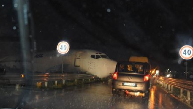 Motorists got a shock when driving past the Bergamo Airport. Picture: Twitter/Marco Mauri Pude