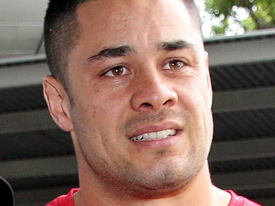Jarryd Hayne welcomed home by his brothers and sister at Sydney Airport after returning from his stint at the San Francisco 49ers .Picture Gregg Porteous