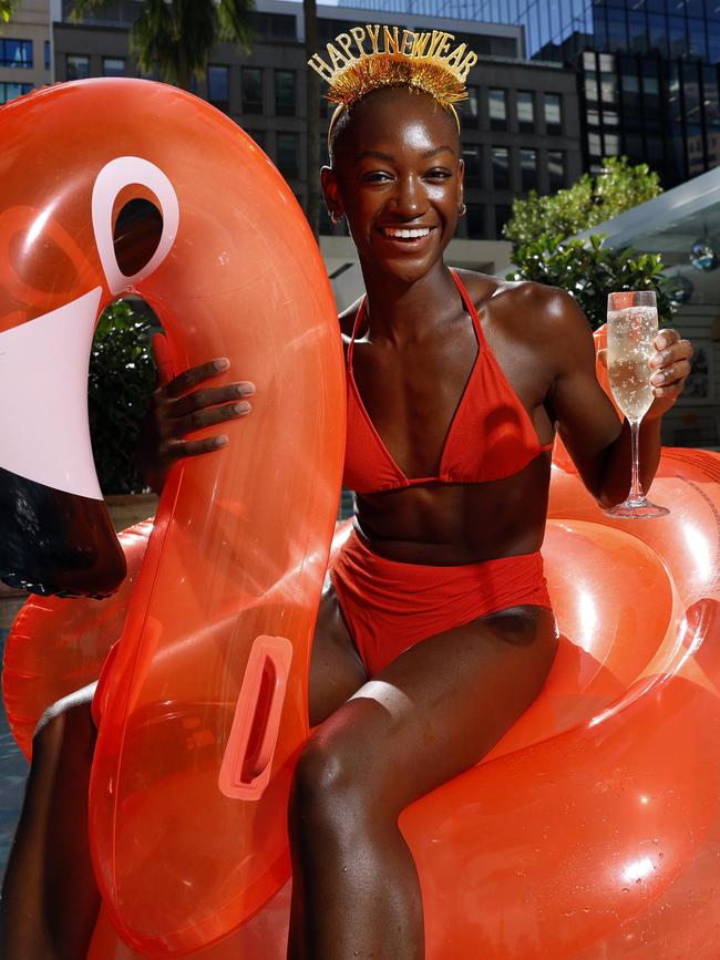 Thomasina Myresa, wearing Dawn Marie swimwear, at Ivy Pool Bar ahead of 2023 New Years Eve celebrations. Picture: Richard Dobson