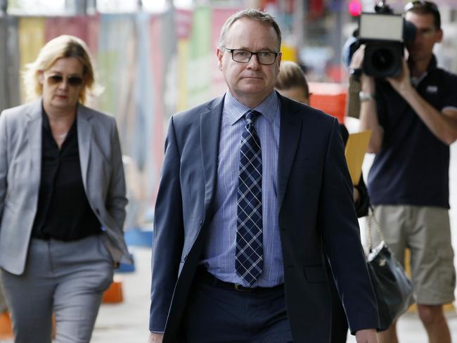 Crown Prosecutor Gareth Harrison arrives at court for the start of the trial. Picture: AAP /Darren Pateman