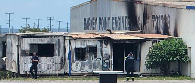 A crime scene has been declared after a massive fire raged through an industrial shed in Gladstone.Â Supplied: Darryn Nufer