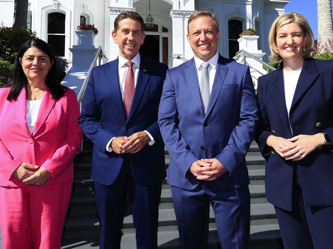 POOL IMAGE - Premier Steven Miles kicks off the election with a visit to Government House with Grace Grace, Cameron Dick and, Shannon Fentiman. Pics Adam Head