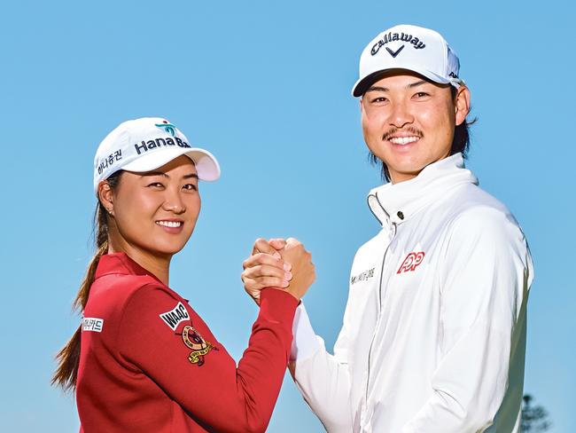 EMBARGO FOR TWAM 04 NOV 2023. FEE MAY APPLY. Sibling Golfers Minjee and Min Woo Lee in Perth. Stef King/TWAM