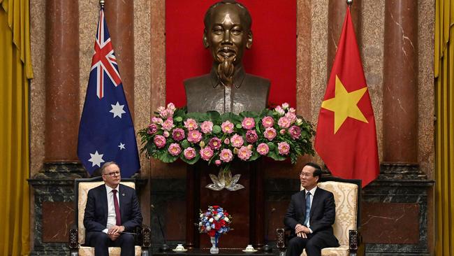 Albo meetings with Vietnam's President Vo Van Thuong at the Presidential palace in Hanoi. Picture: Nhac Nguyen