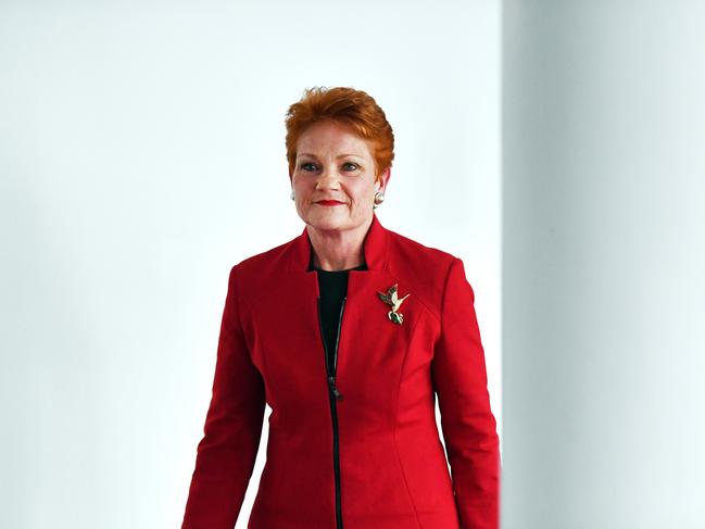 Pauline Hanson leaves after a press conference at Parliament House in Canberra, Thursday, August 16, 2018. (AAP Image/Mick Tsikas) NO ARCHIVING