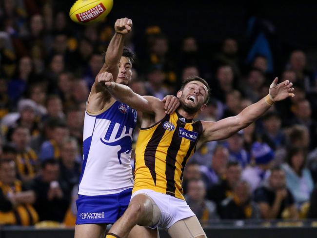 Robbie Tarrant spoils Jack Gunston. Picture: Colleen Petch