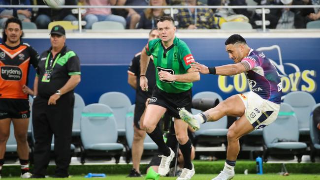 Valentine Holmes sinks the Tigers in round 19. Picture: NRL photos