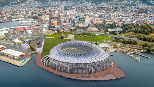 Concept drawings of a new design for a Macquarie Point Stadium by the Stadia Precinct Consortia led by Dean Coleman and Paul Lennon. Picture: SolutionsWon