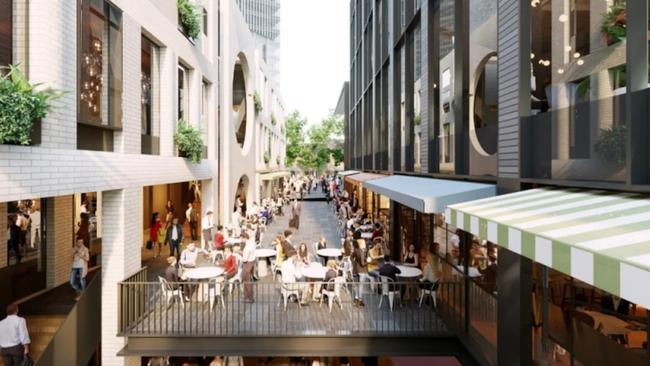 A concept photo of new outdoor dining areas set to open in the town centre by mid this year.