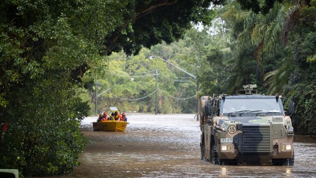 Bushmaster protected mobility vehicles conduct evacuation tasks with the local SES in Lismore and across the Northern Rivers. Photo: ADF