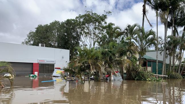 Flood water fills a Nissan dealership on Ewing Street on March 1, 2022, a day after Lismore was hit by a record flood. Picture: Stuart Cumming